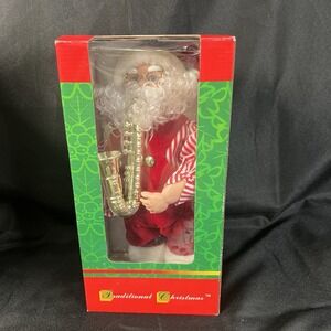 Vtg - New- Traditional Christmas Animated Figure Santa Playing Saxaphone - 3 AA